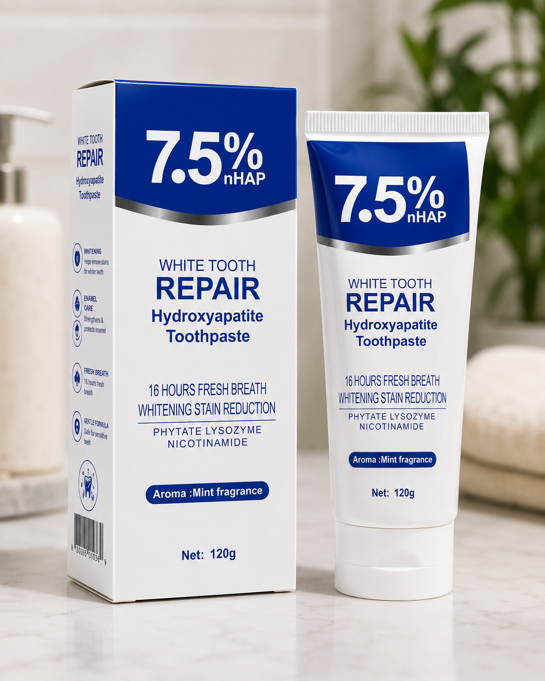 7.5% nHAP Hydroxyapatite Toothpaste – White Tooth Repair | 120g